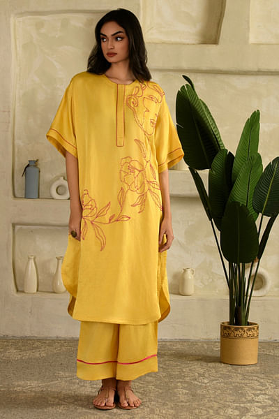 Orange bead embroidered kaftan dress