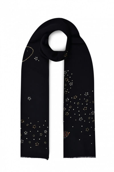 Black embroidered cashmere wrap