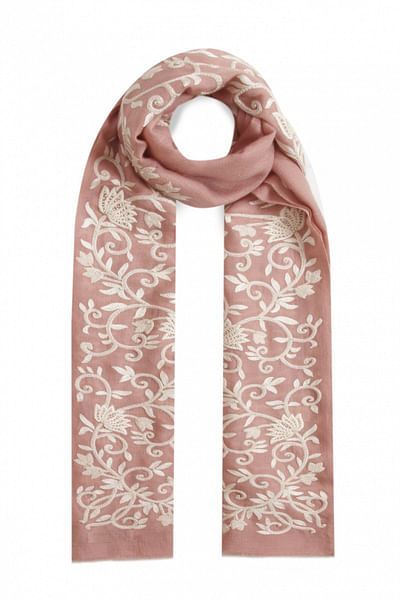 Pink embroidered cashmere wrap
