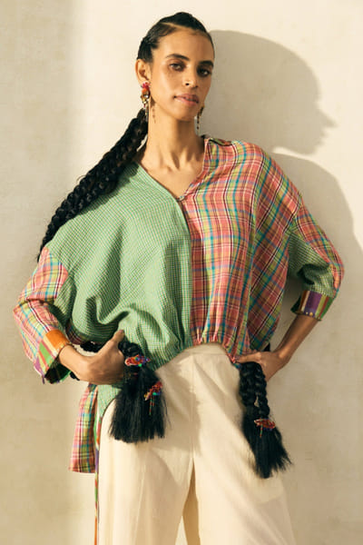 Multicolour beaded cotton shirt