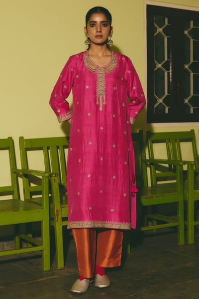 Rashika Mittal Fuchsia pink floral embroidered kurta set RASHJUN26D146605