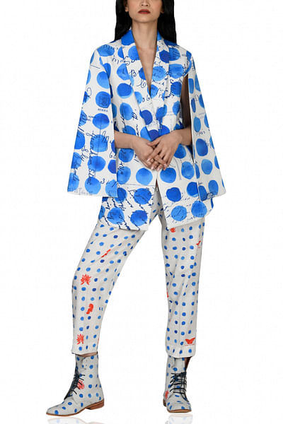 Blue polka dot cape and pants