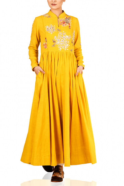Yellow floral embroidered anarkali