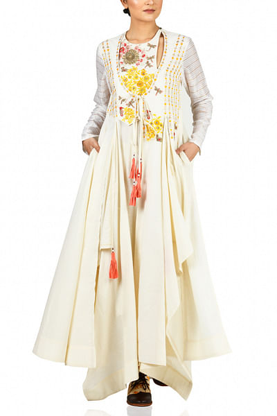 White embroidered angrakha with pants