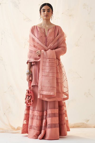 Peach embroidered sharara set