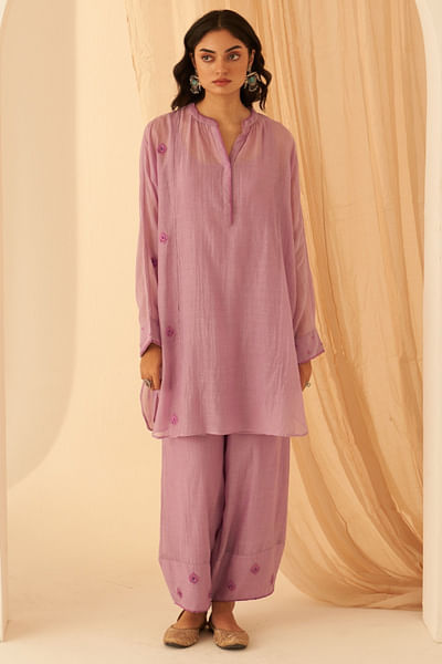 Lilac resham embroidered tunic set