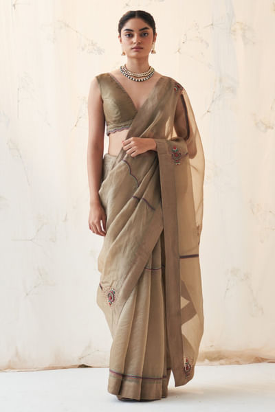 Champagne embroidered sari set