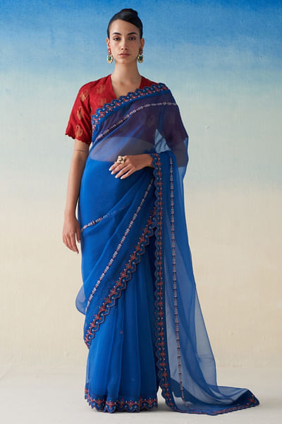 Midnight blue zari embroidered sari