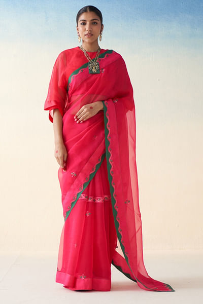 Magenta zari embroidered sari