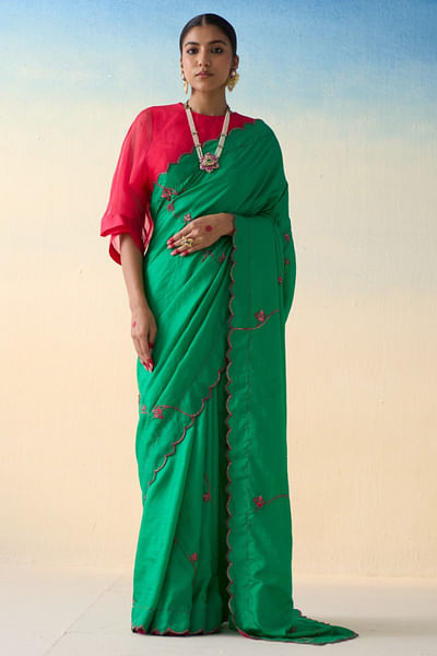 Green zari embroidered sari