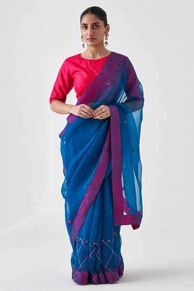 Blue zari embroidered sari