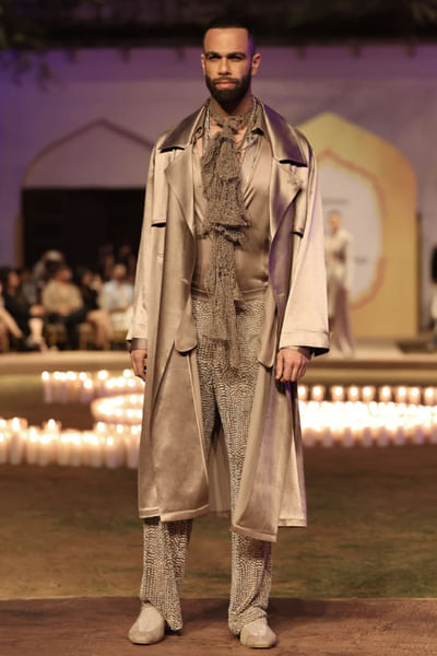 Mocha mousse satin trench coat