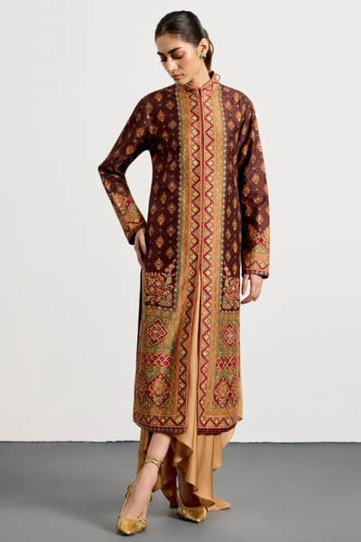 Ri Ritu Kumar Brown printed long jacket RIRIAUG26D251843