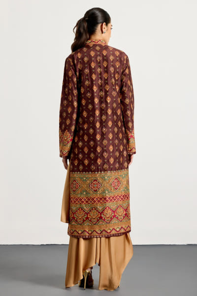 Ri Ritu Kumar Brown printed long jacket RIRIAUG26D251843