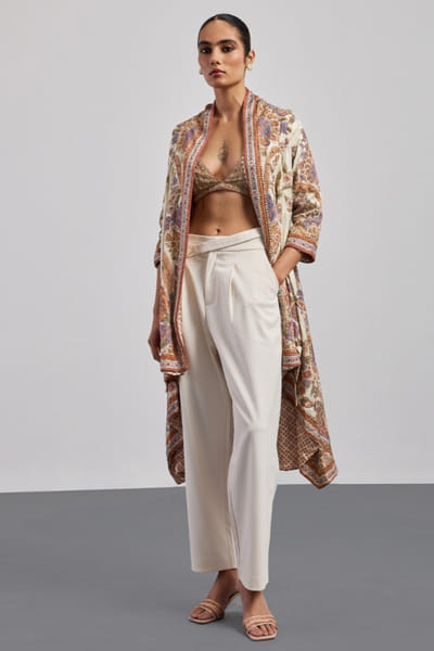 Ri Ritu Kumar Ecru printed long jacket RIRIAUG26D251838