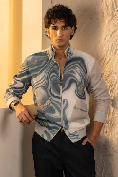 Jatin Malik Printed wave bomber set JATIAPR26D142698