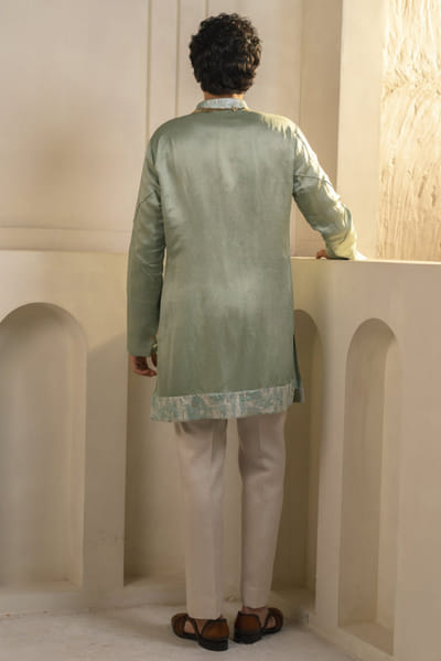 Jatin Malik Mint green linen silk kurta set JATIAPR26D142696