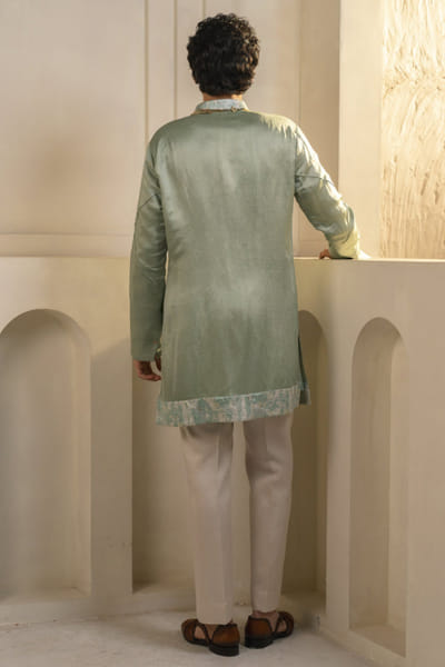 Jatin Malik Mint green linen silk kurta set JATIAPR26D142695