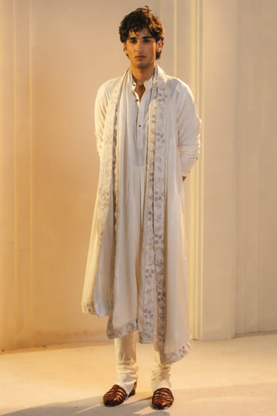 Ivory silk kurta set