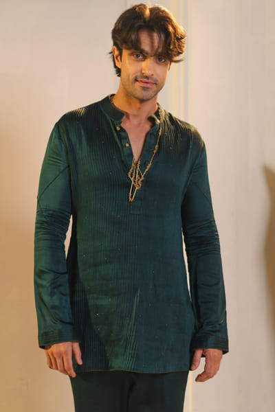 Jatin Malik Forest green embroidered kurta set JATIAPR26D142713
