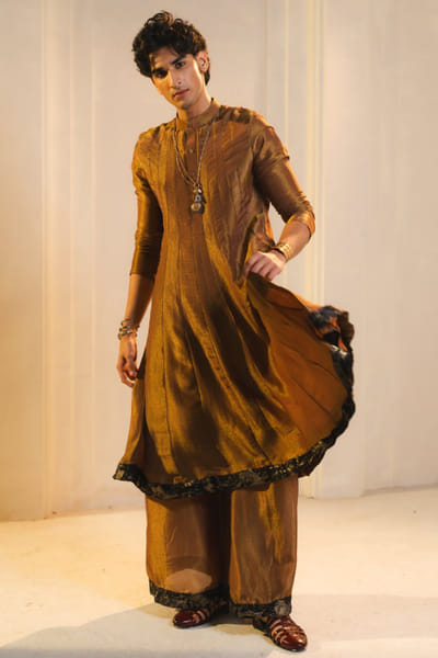 Jatin Malik Bronze gold anarkali kurta set JATIAPR26D142717