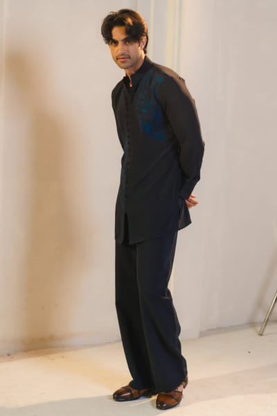 Jatin Malik Midnight blue handpaint kurta set JATIAPR26D142708