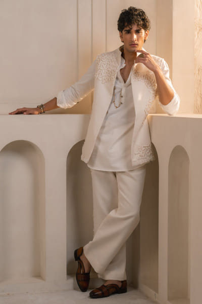 Jatin Malik Ivory cotton linen shacket set JATIAPR26D142689