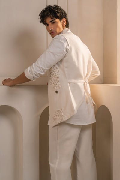 Jatin Malik Ivory cotton linen shacket set JATIAPR26D142689