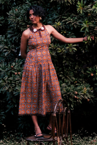 Jodi Rust block print embroidered dress JODIJUN26D147150