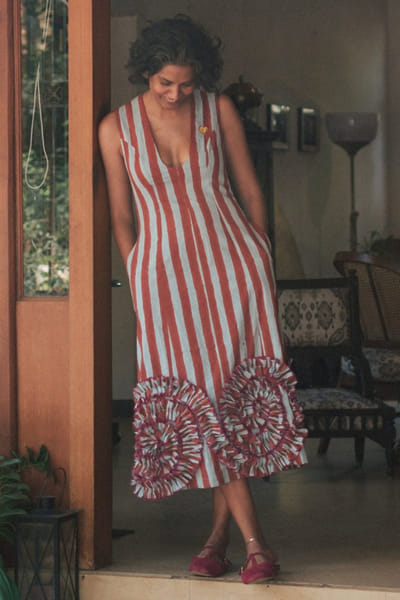 Jodi Red and blue block printed dress JODIJUN26D147151