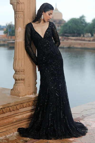 Black embellished mermaid gown