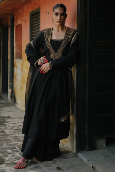 Jigar Mali Black dori embroidered anarkali set JIGAJUL26D250826