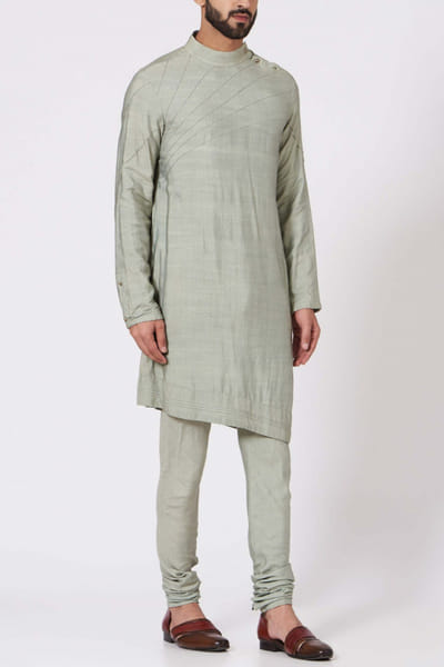 Sage green asymmetric kurta set