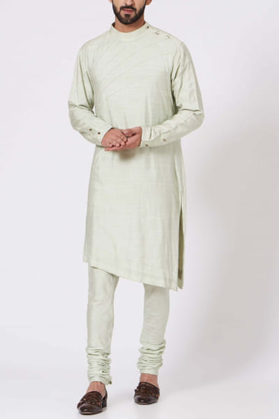 Jatin Malik Egg green asymmetric kurta set JMCJMSS19KC2