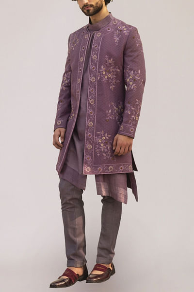 Purple embroidered jacket set