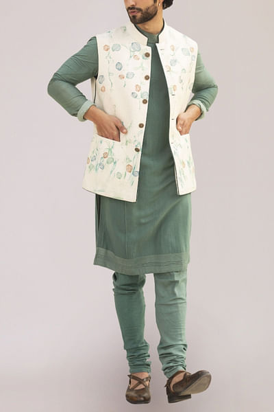 Ivory handpainted Nehru jacket set