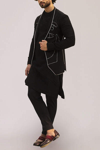 Black embroidered Nehru jacket set