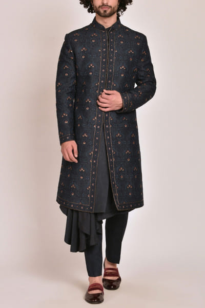 Jatin Malik Midnight blue embroidered sherwani set JMCJMSS20SH19
