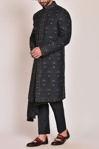 Jatin Malik Midnight blue embroidered sherwani set JMCJMSS20SH19