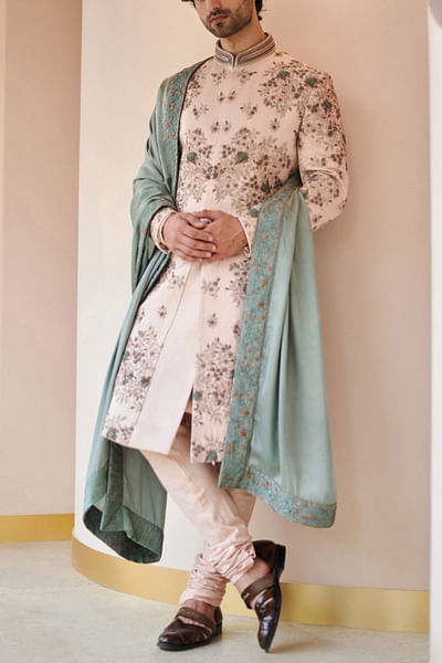 Pink embroidered sherwani set