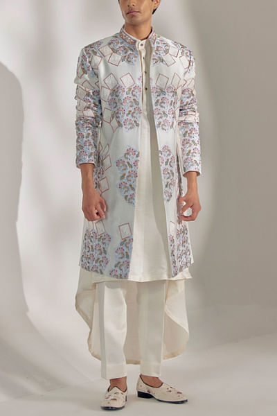 Linen silk sherwani set