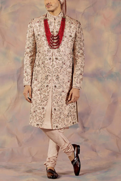 Pink embroidered sherwani set