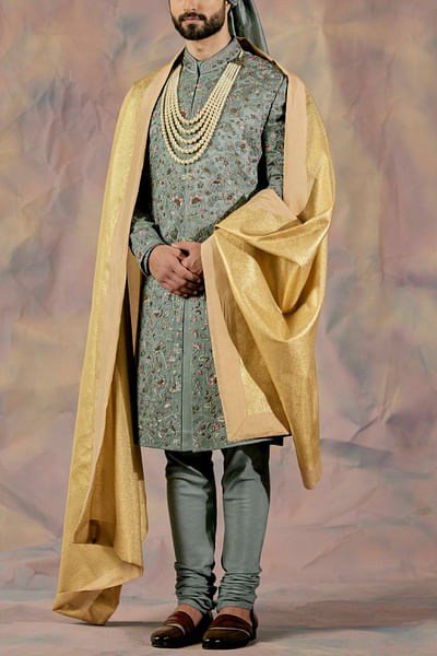 Grey embroidered sherwani set