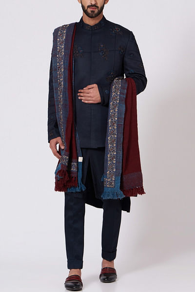 Midnight blue bandhgala set