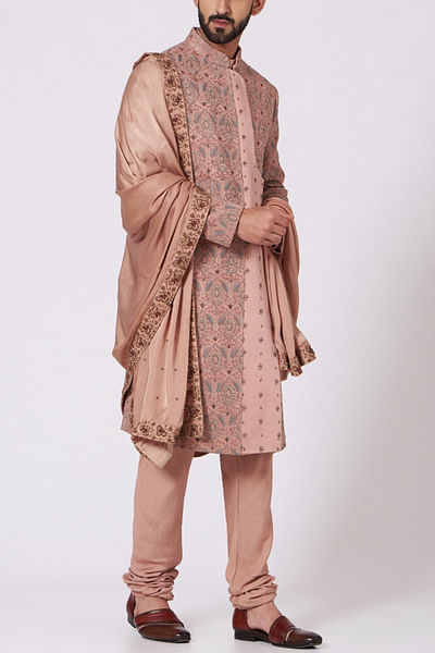 Old rose sherwani set