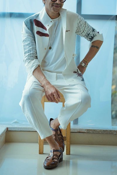 Ivory cotton linen overshirt set