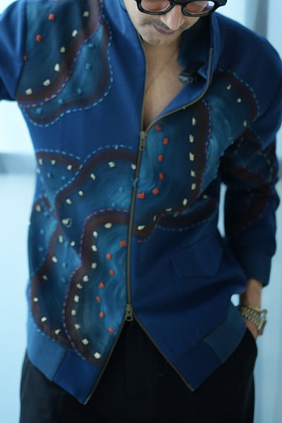 Teal embroidred bomber