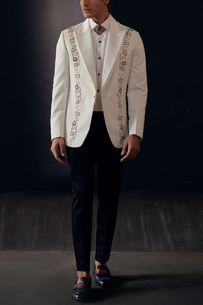 Ivory suede tuxedo set