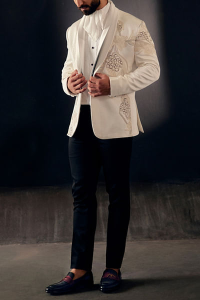 Ivory linen silk tuxedo set