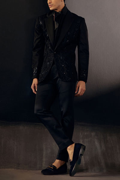 Black embroidered tuxedo set